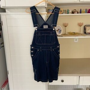 Vintage Dark Wash Denim Short Overalls